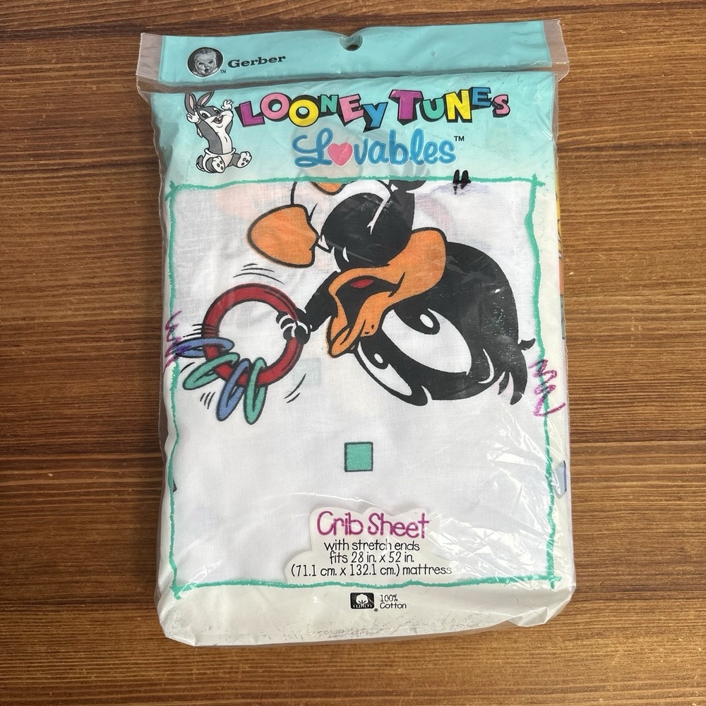 Vintage 1993 Gerber Lovables Looney Tunes Daffy Tweety Crib Sheet 100% Cotton